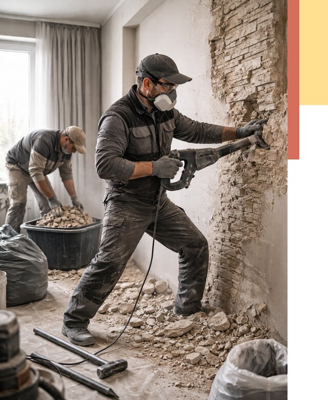 Демонтаж декоративного камня в Лянторе от 1484 руб/м² — быстро и недорого | ОТДЕЛОЧНИК-Лнт