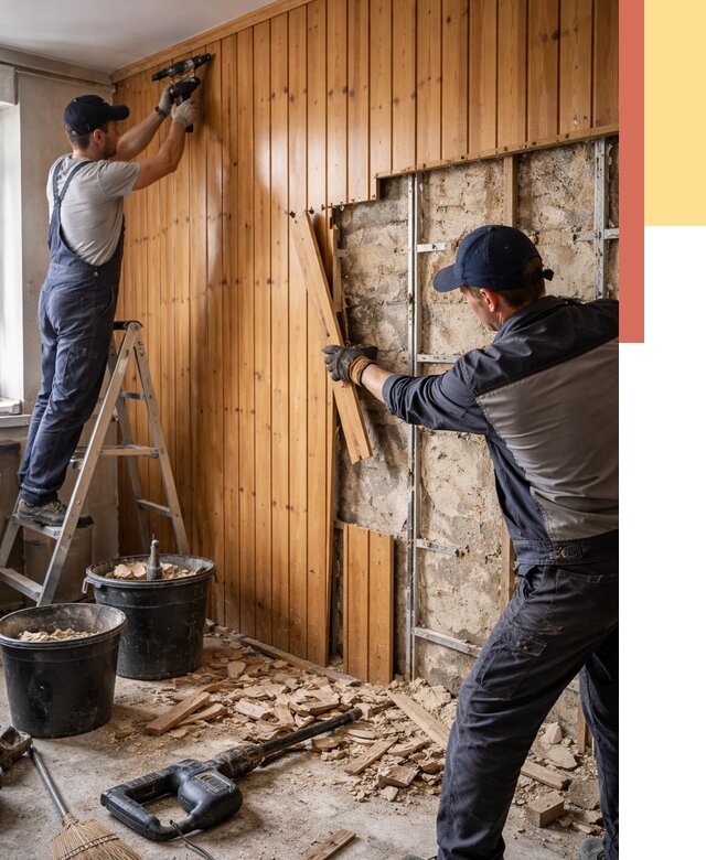 Демонтаж вагонки со стен в Лянторе от 1484 руб. — снятие, удаление, срочно | ОТДЕЛОЧНИК-Лнт