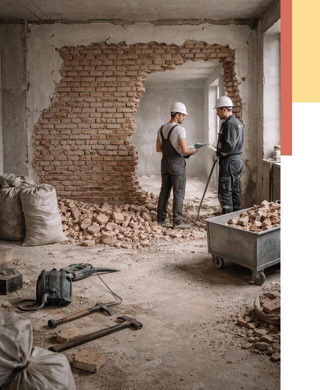 Демонтаж кирпичных стен в Лянторе от 4300 руб. — быстро, недорого, под ключ | ОТДЕЛОЧНИК-Лнт