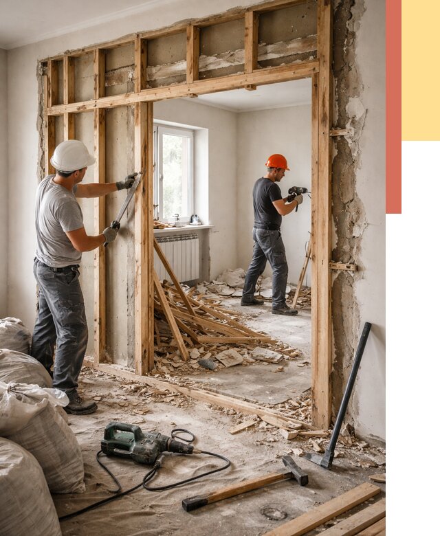 Демонтаж деревянных перегородок в Лянторе от 3276 руб. — быстро и недорого | ОТДЕЛОЧНИК-Лнт