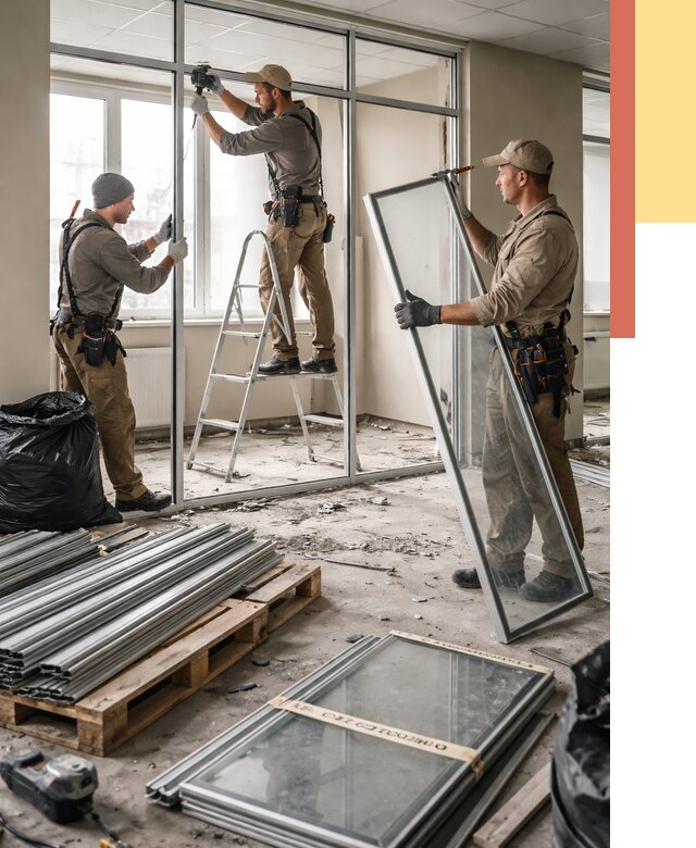 Демонтаж алюминиевых перегородок в Лянторе от 4300 руб. — быстро и недорого | ОТДЕЛОЧНИК-Лнт