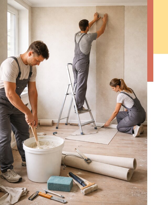 Оклейка стен обоями в Лянторе от 3583 руб/м2 — быстро и недорого | ОТДЕЛОЧНИК-Лнт