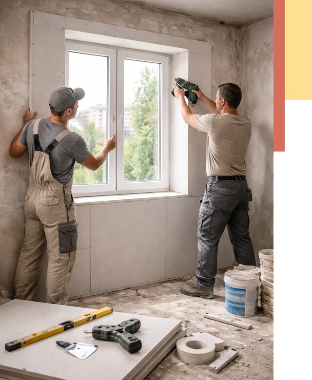 Монтаж откосов из гипсокартона в Лянторе от 4607 руб. под ключ | ОТДЕЛОЧНИК-Лнт