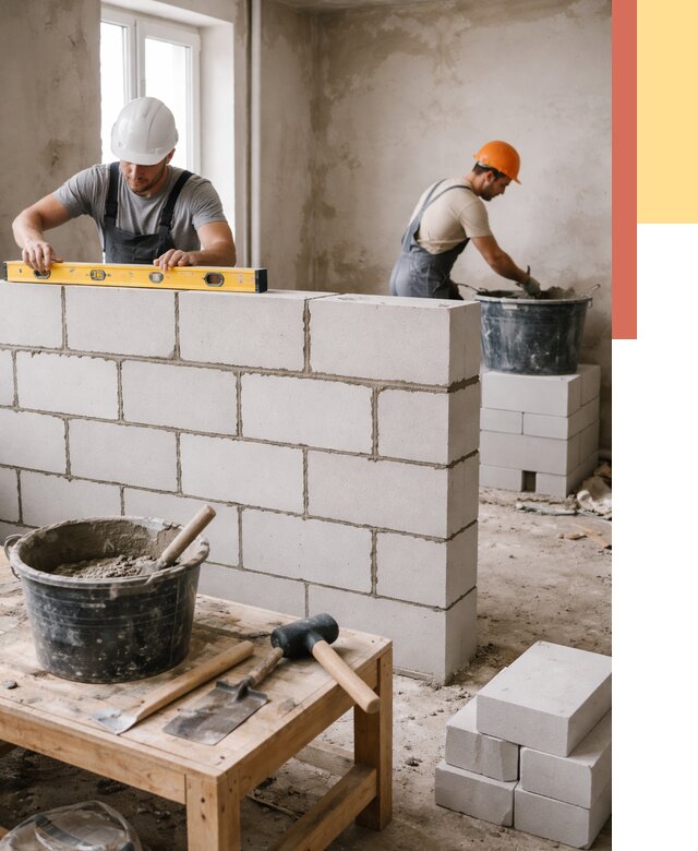 Кладка перегородок из газобетона в Лянторе от 3276 руб. под ключ | ОТДЕЛОЧНИК-Лнт