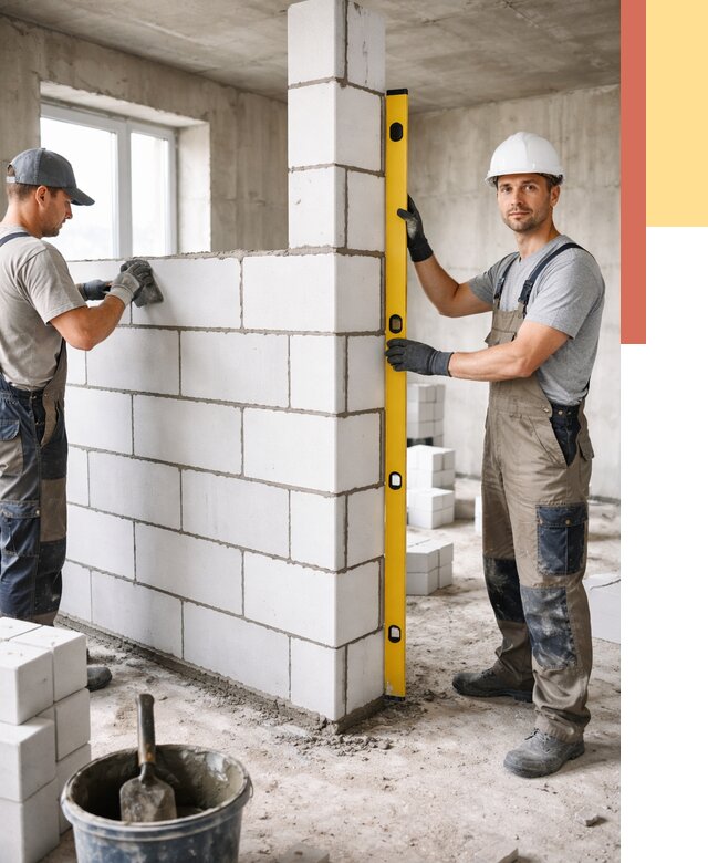 Кладка перегородок из пеноблока в Лянторе от 1843 руб. под ключ | ОТДЕЛОЧНИК-Лнт