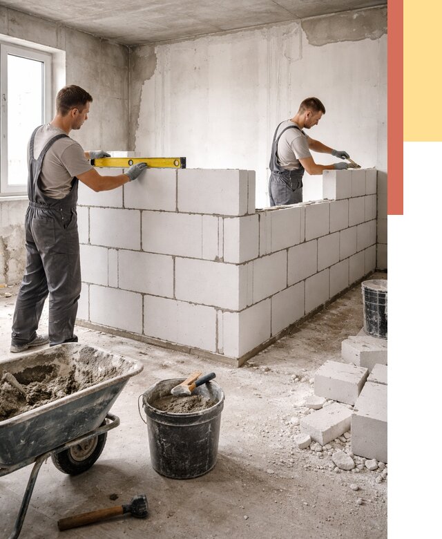 Кладка перегородок из ПГП в Лянторе от 2559 руб./м2 — монтаж и возведение под ключ | ОТДЕЛОЧНИК-Лнт