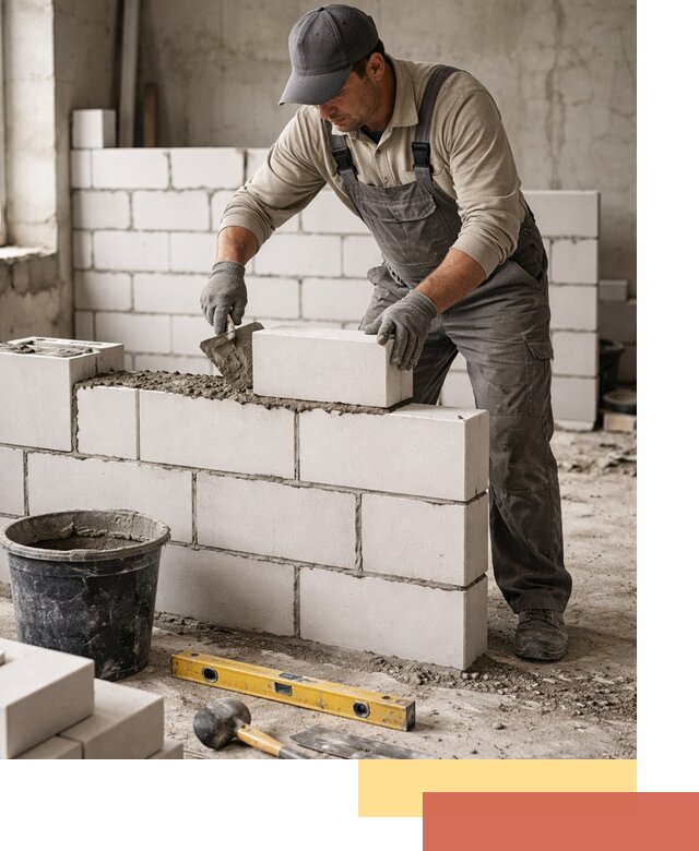 Кладка перегородок из силикатного блока в Лянторе