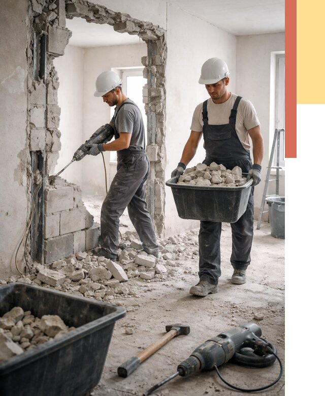 Демонтаж блоковых перегородок в Лянторе от 3839 руб. — быстро и недорого | ОТДЕЛОЧНИК-Лнт