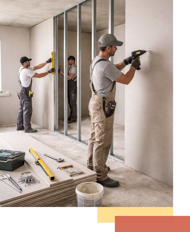 Однослойная перегородка из гипсокартона в Лянторе под ключ, монтаж и отделка