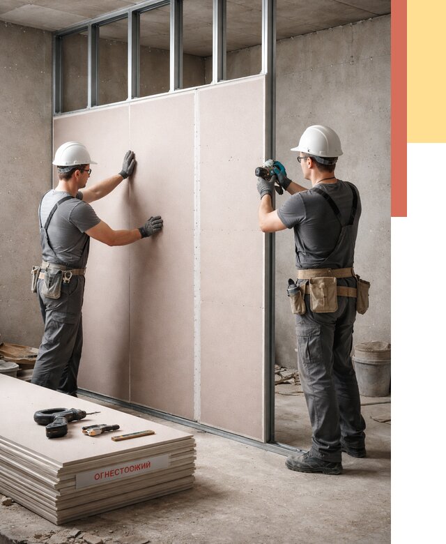Перегородка из огнестойкого гипсокартона в Лянторе от 1894 руб. под ключ | ОТДЕЛОЧНИК-Лнт