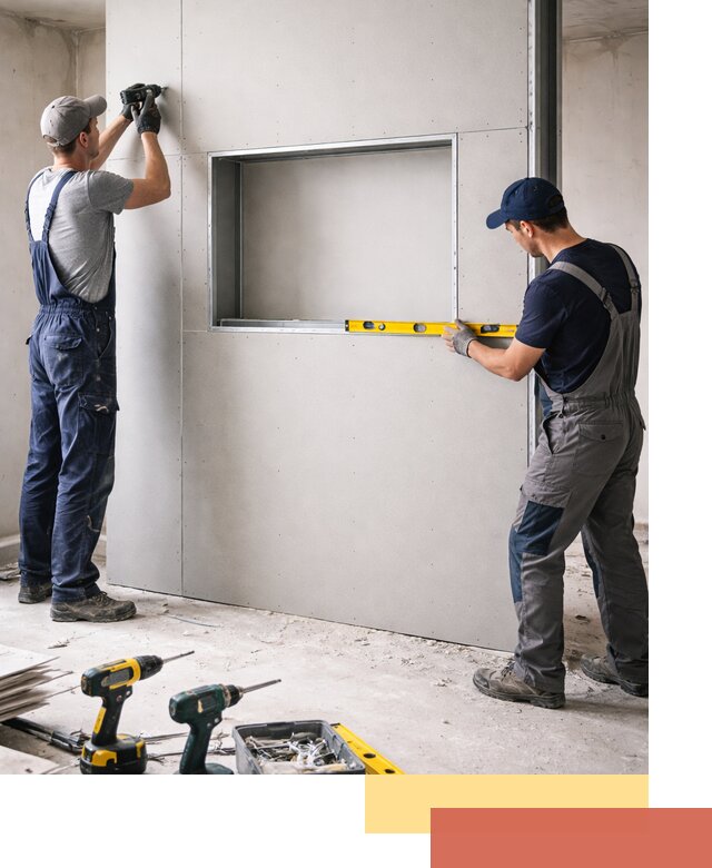 Перегородка из гипсокартона с нишей под декор в Лянторе