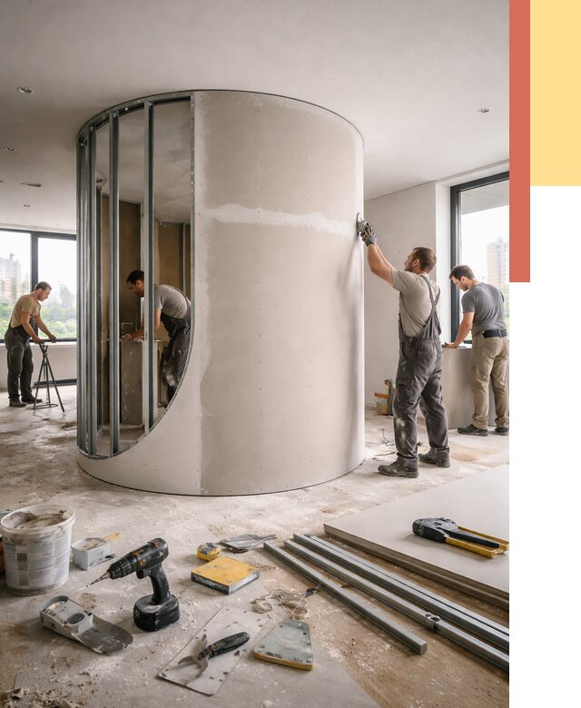 Радиусная перегородка из гипсокартона в Лянторе от 2969 руб. под ключ | ОТДЕЛОЧНИК-Лнт