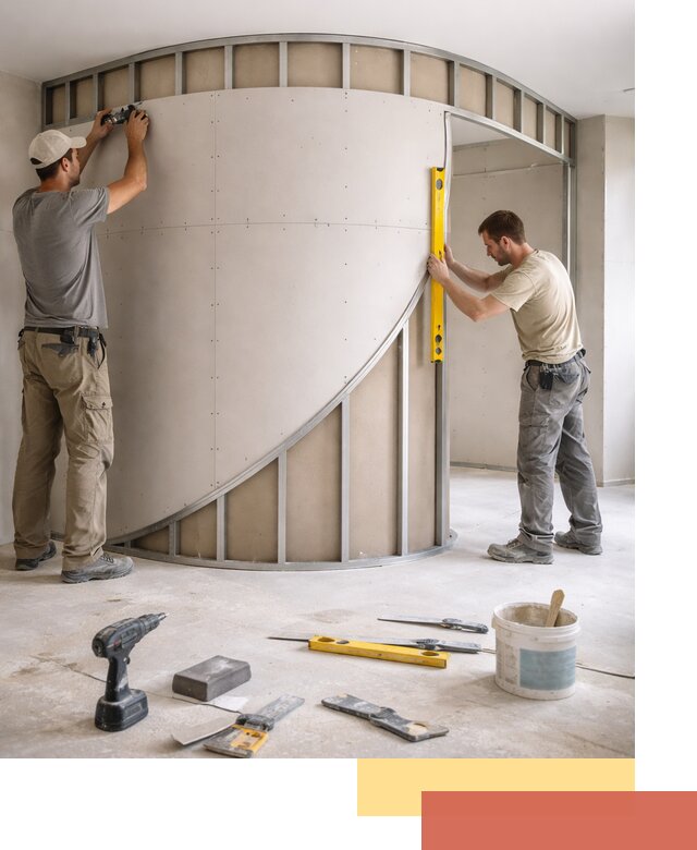 Радиусная перегородка из гипсокартона в Лянторе под ключ