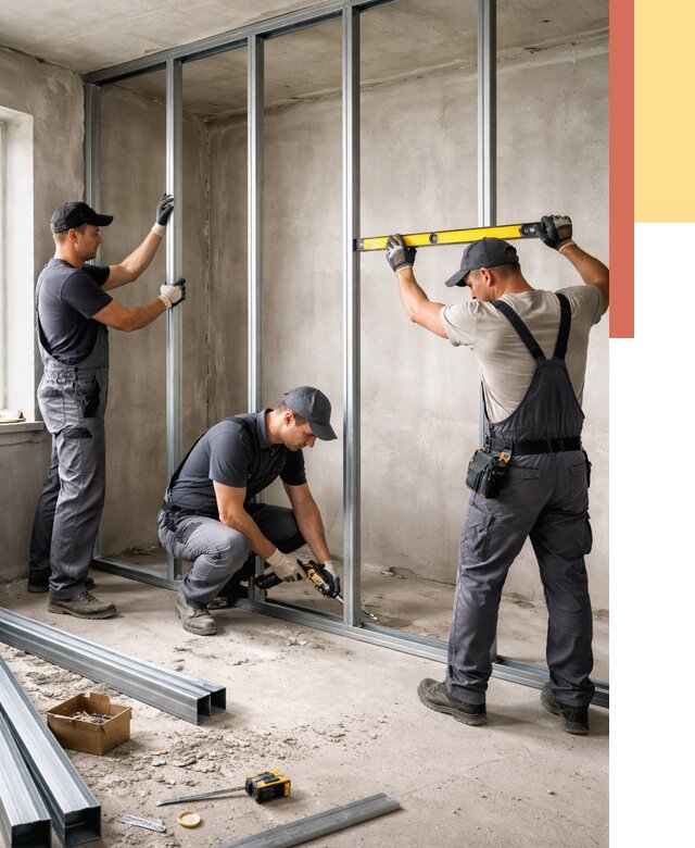 Монтаж каркаса перегородки из профиля в Лянторе от 768 руб. | ОТДЕЛОЧНИК-Лнт