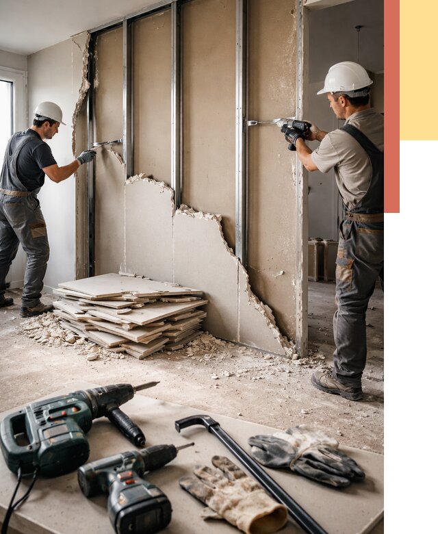 Демонтаж перегородки из гипсокартона в Лянторе от 1228 руб. быстро и недорого | ОТДЕЛОЧНИК-Лнт