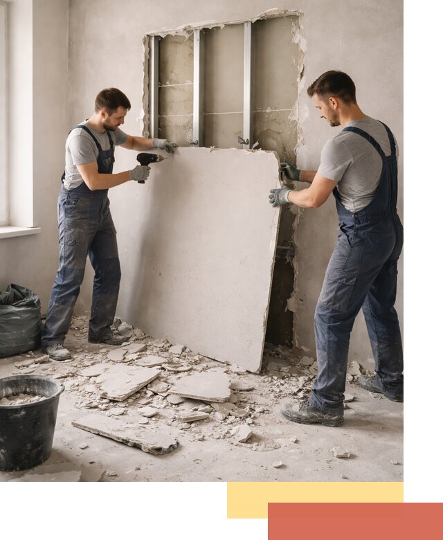 Демонтаж перегородки из гипсокартона в Лянторе быстрый и аккуратный