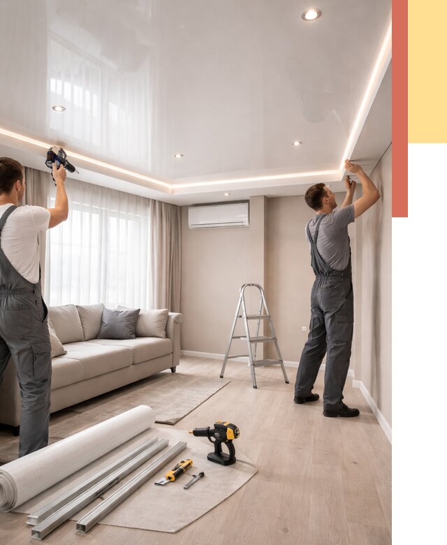 Монтаж глянцевого натяжного потолка в Лянторе от 768 руб. под ключ | ОТДЕЛОЧНИК-Лнт