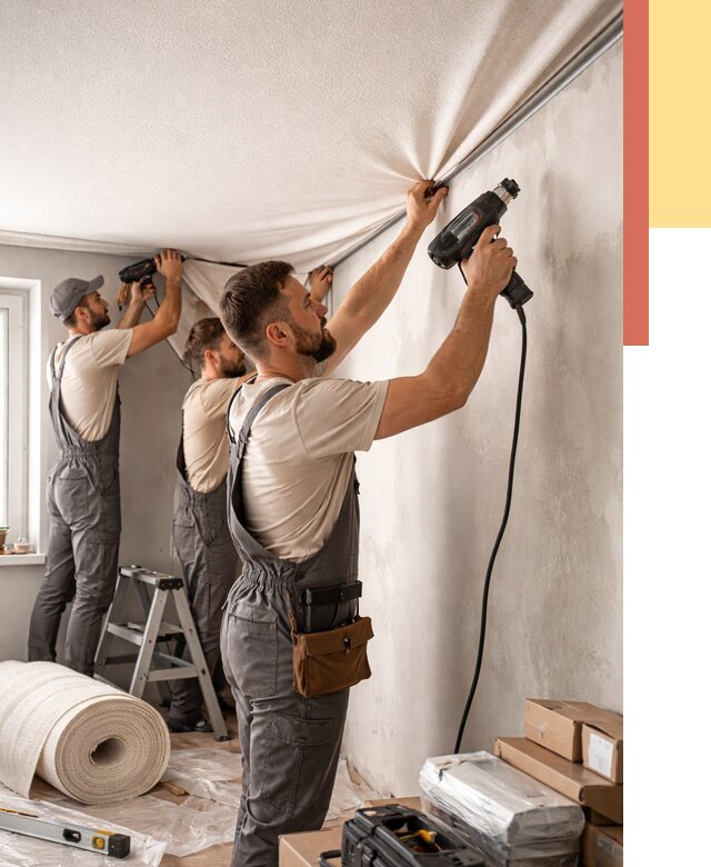 Монтаж фактурного натяжного потолка в Лянторе от 768 руб. — ОТДЕЛОЧНИК-Лнт