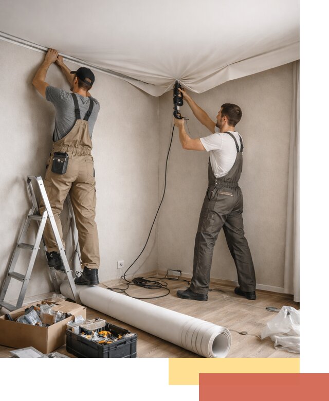 Монтаж цветного натяжного потолка в Лянторе за один день