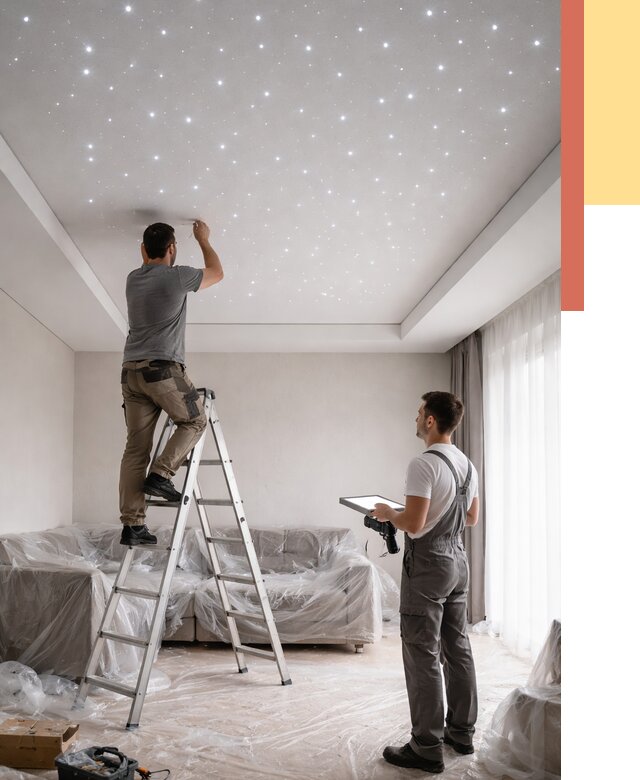 Монтаж натяжного потолка «звездное небо» в Лянторе от 6654 руб. | ОТДЕЛОЧНИК-Лнт