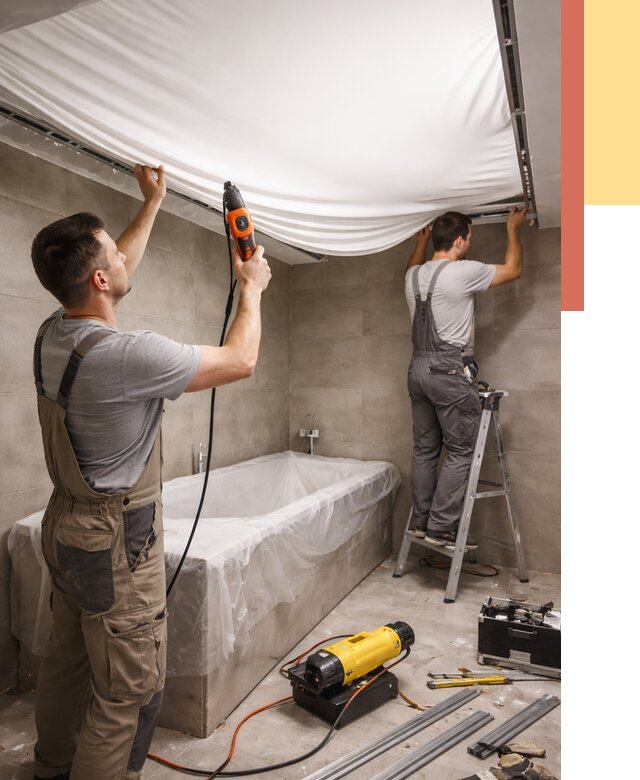 Монтаж натяжного потолка в ванной в Лянторе от 1228 руб. под ключ | ОТДЕЛОЧНИК-Лнт