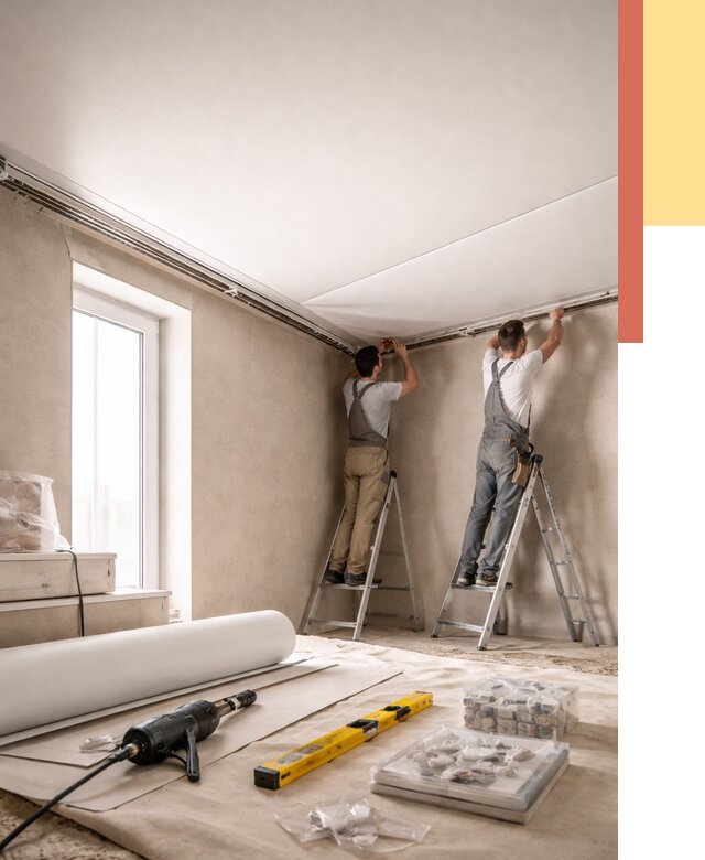 Монтаж натяжного потолка в спальне в Лянторе от 3890 руб. под ключ | ОТДЕЛОЧНИК-Лнт