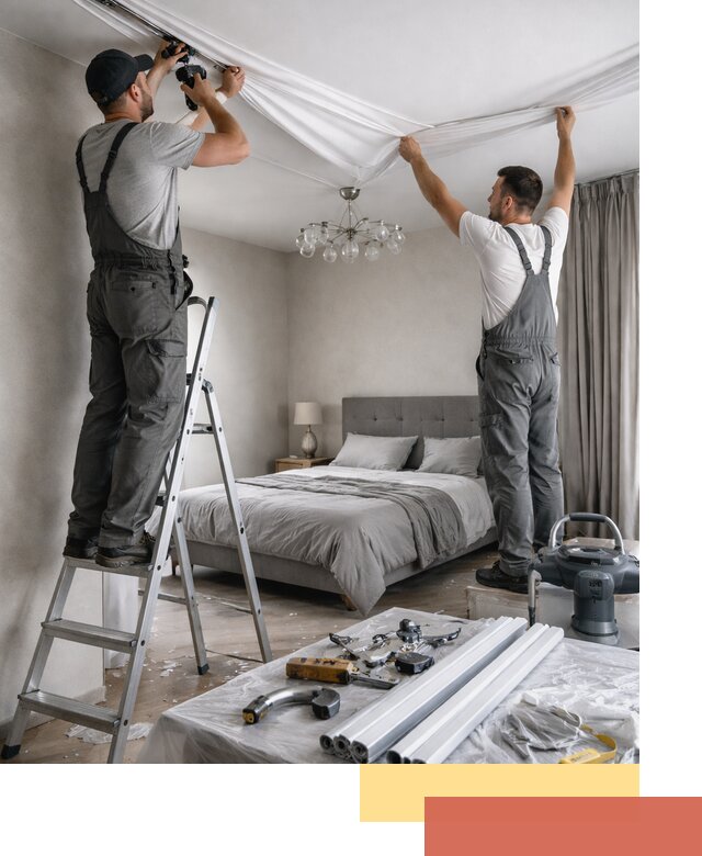 Монтаж натяжного потолка в спальне в Лянторе