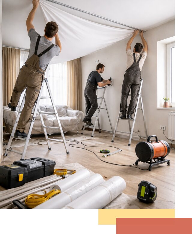 Монтаж натяжного потолка в гостиной в Лянторе