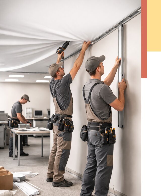 Монтаж натяжного потолка в офисе в Лянторе от 461 руб/м² — быстро и недорого | ОТДЕЛОЧНИК-Лнт