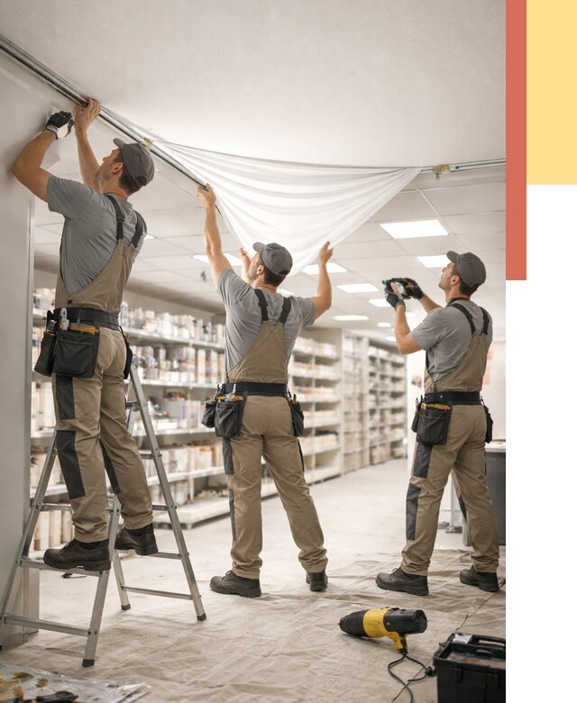 Монтаж натяжного потолка в магазине в Лянторе от 4607 руб. быстро и недорого | ОТДЕЛОЧНИК-Лнт