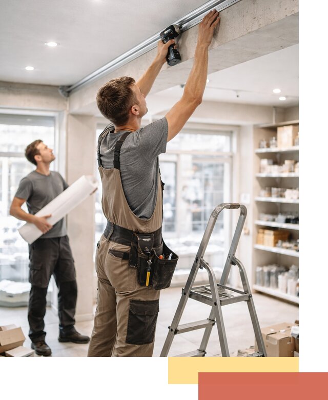 Монтаж натяжных потолков в магазине в Лянторе