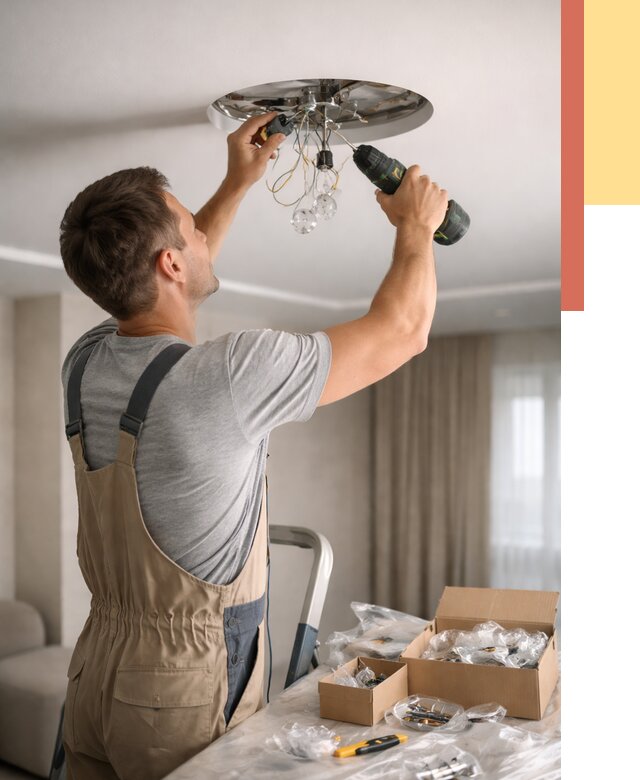 Установка люстры в натяжной потолок в Лянторе от 1228 руб. | Быстро и недорого — ОТДЕЛОЧНИК-Лнт