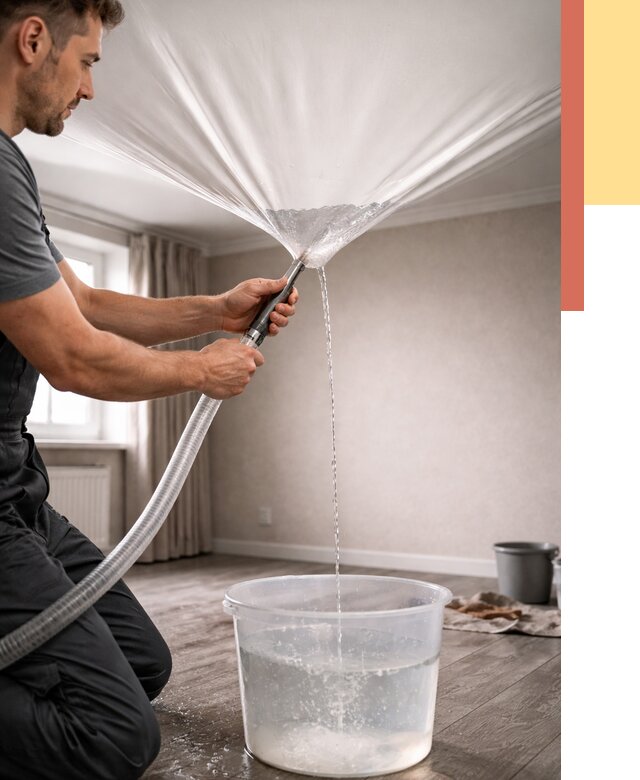 Слив воды с натяжного потолка в Лянторе от 2559 руб. быстро и недорого | ОТДЕЛОЧНИК-Лнт