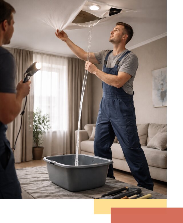 Слив воды с натяжного потолка в Лянторе быстро и аккуратно