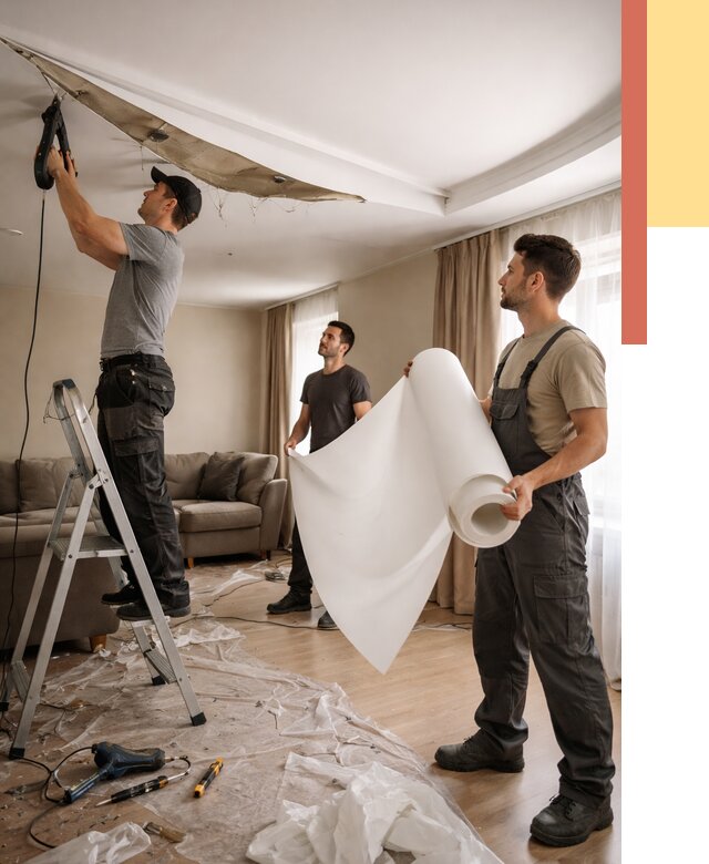 Замена полотна натяжного потолка в Лянторе от 9725 руб. быстро и недорого | ОТДЕЛОЧНИК-Лнт