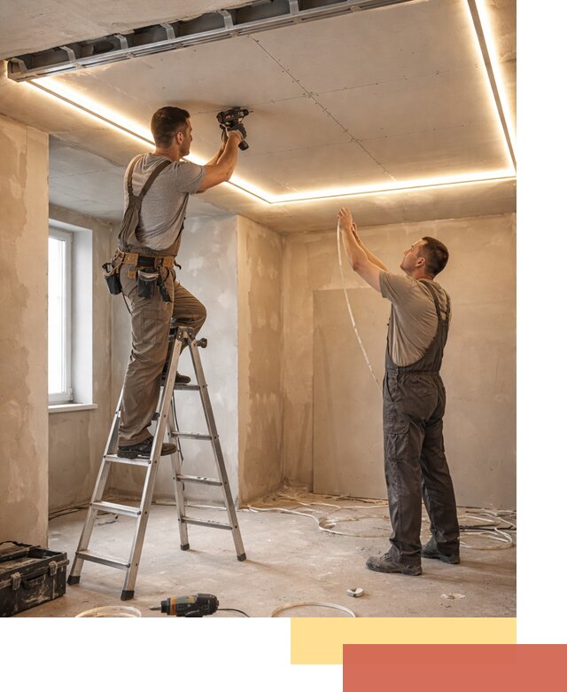 Потолок из гипсокартона с подсветкой в Лянторе