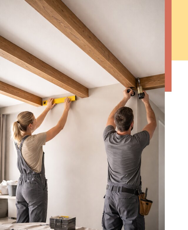 Монтаж декоративных балок на потолок в Лянторе от 4300 руб. — ОТДЕЛОЧНИК-Лнт